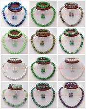 Natural 8/10/12mm Pretty Multicolor Round Gems Necklace Bracelet Earring Set AAA