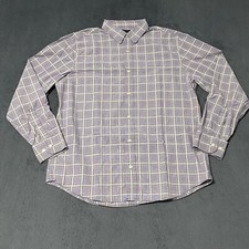 Banana Republic Button Up Shirt Slim Fit Mens L Purple Plaid Long Sleeve Preppy