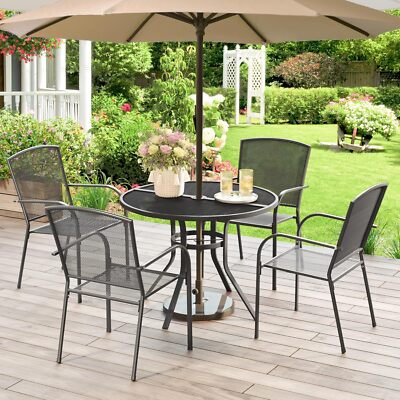 Umbrella Grey Round Patio Table Outdoor Bar Height Table 28