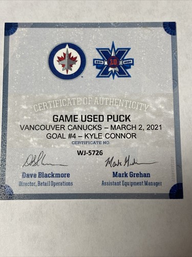 Kyle Connor Winnipeg Jets Spiel gebraucht Goal Puck 10th Anniversary 3.2.2021 - Bild 2 von 5