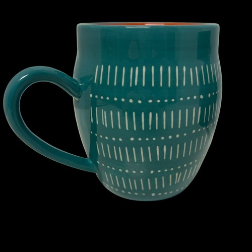 Set Of 2 Baum Tangier Ceramic Turquoise Orange 16oz Tea Cups Coffee Mugs - Picture 2 of 18