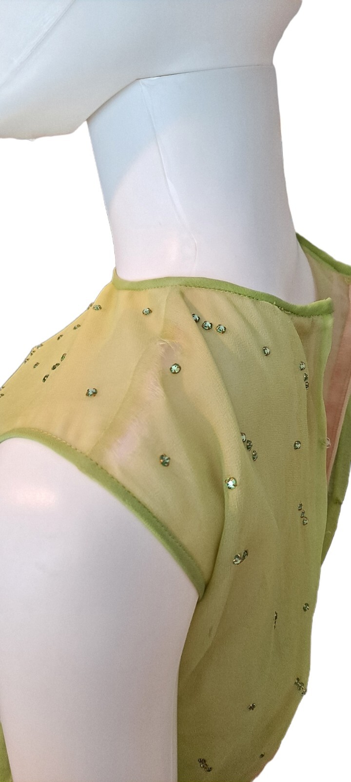 1960s Chartreuse Sheer Cocktail Dress With Rhines… - image 10