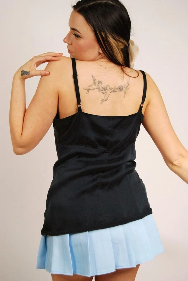 Camiseta sin mangas de seda (S) vintage y2k negra cami pequeña minimalista lisa básica Foto 3 de 4