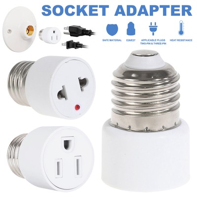 1-8PCS E26/E27 Light Socket to Plug Adapter 2/3 Prong Light Bulb Outlet Adapter