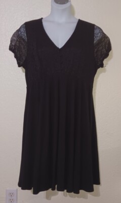 TORRID*Black Lace Top Knit Dress*Size 2(X)*Short  Open lace Slv*Short Waist