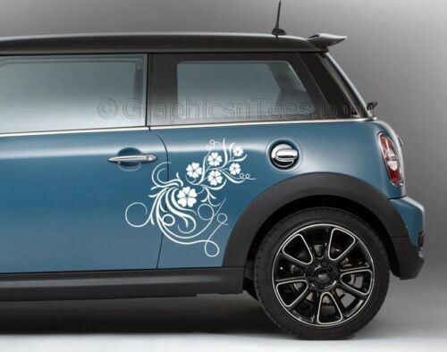 2 x Flower Car Stickers, Mini Cooper Custom Vinyl Side Graphic Decals  - Picture 1 of 2