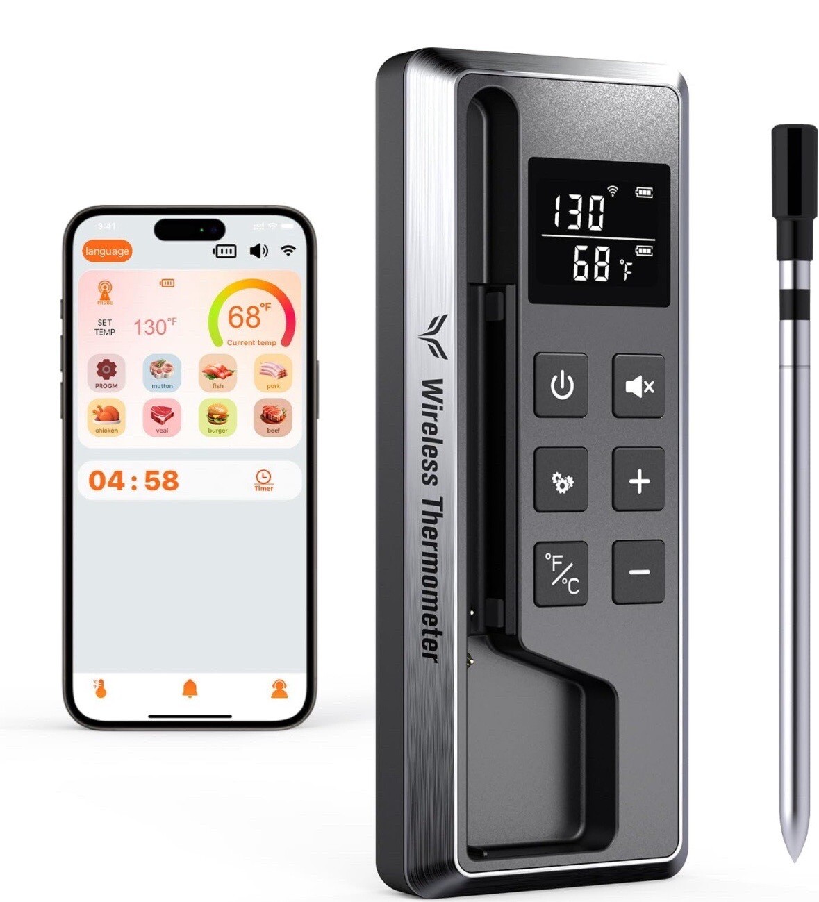Wireless Meat Thermometer Digital 800FT Long Range Bluetooth Remote Monitoring-image