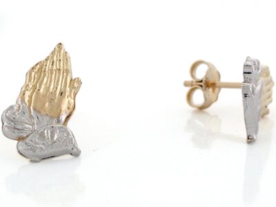 10k oder 14k echte zweifarbige Gold betende Hände religiöse Ohrstecker Unisex Ohrring