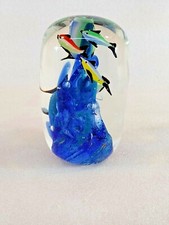 Heavy Glass Paperweight w/Cobalt Blue Underwater Scenery