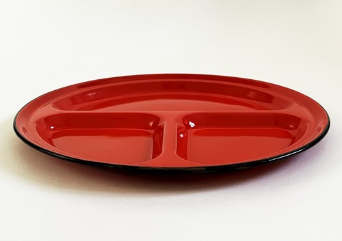 9 RED ENAMEL ENAMELWARE CAMPING BBQ PICNIC DIVIDED PLATE DISH MID CENTURY MODERN - Picture 9 of 15