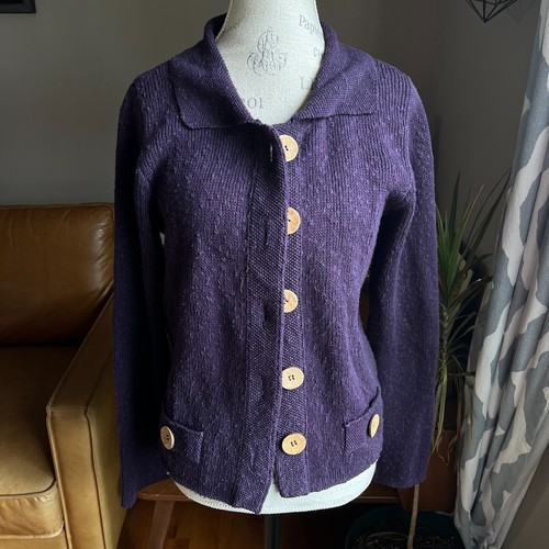 Y2K Purple Wood Button Chunky Cardigan Sweater Size M Cottagecore Boho Lagenlook - Picture 2 of 11