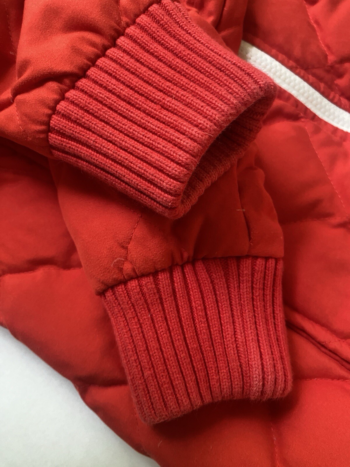 Long Quilt Patch Jacket Size S Down Fill Red BSX … - image 10