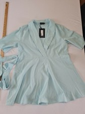 Ladies Dress PrettyLittleThing Size 10 Short Sleeve V Neck Belt Blue 9008