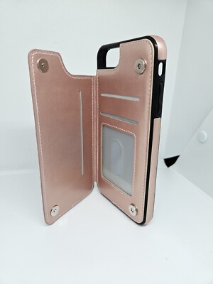 ot onetop wallet case compatible with iphone 8plus/7plus rose gold shockproof