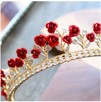 6cm Tall Red Rose Crystal Wedding Prom Princess Queen Tiara  display picture 1