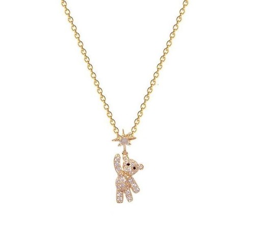 Lovely Bear Necklace for Women Golden Neck Chain Female Necklace - 第 8/8 張圖片