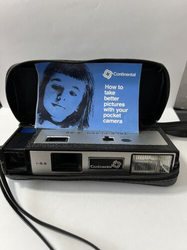 Vintage Camera 110 Film Continental Tele-Flash T-52 Original Leather Case/Strap - Afbeelding 1 van 8