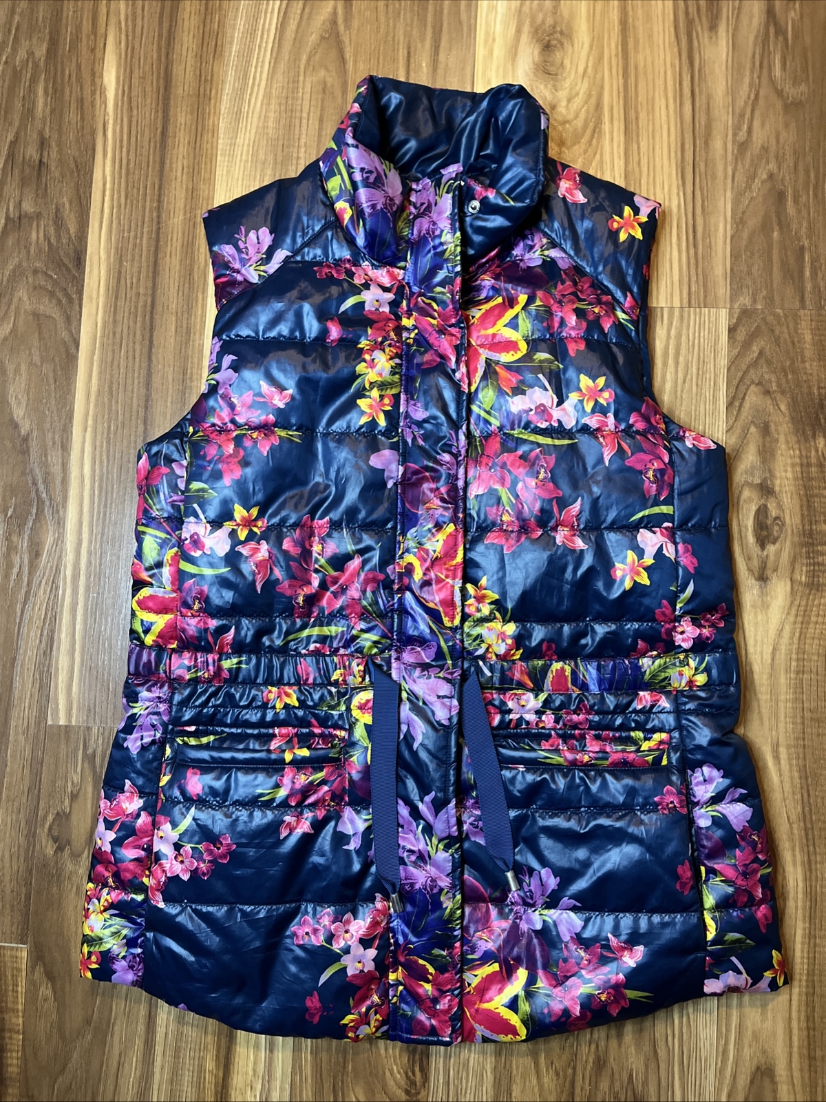 Tommy Bahama Floria Estefan Aloha Full Zip Puffer Vest Bering Blue Women's XS