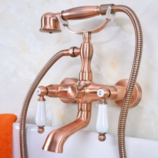 Antique Red Copper Brass Clawfoot Bath Tub Faucet Shower Mixer Tap Set sna327