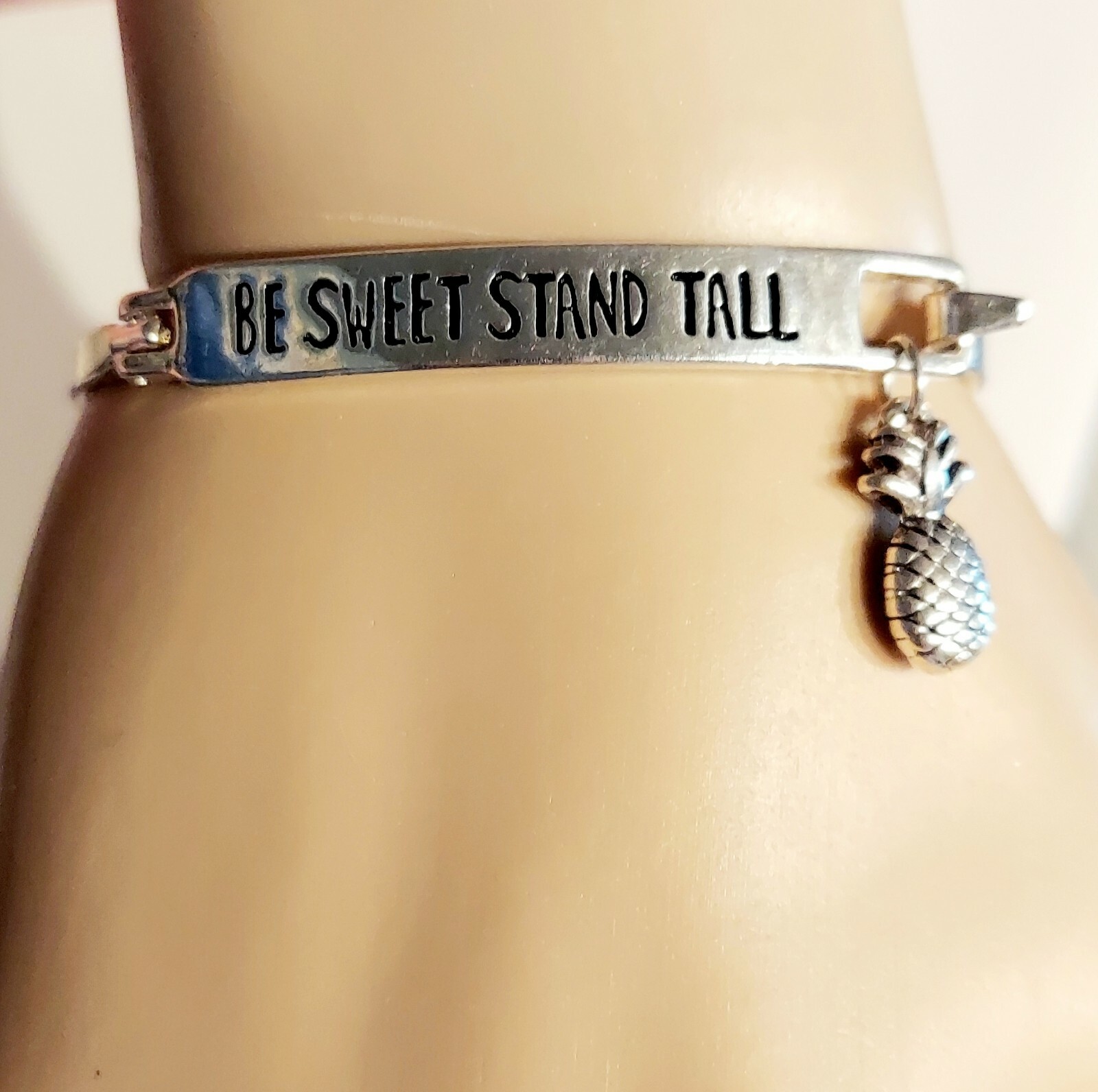 Bangle Bracelet Silver Tone Be Sweet Stand Tall Pineapple charm Little Girl Teen-image