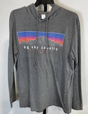 Prairie Mountain Womens Gray Hooded Long Sleeve Top Big Sky Country Montana XL