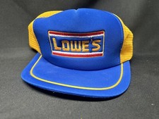 Vtg 80s LOWES Hardware Trucker Hat Cap Designer Pro Mesh Blue Yellow Snapback