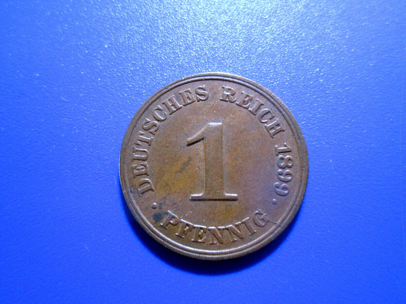GERMANY 1899-J   1 Pfennig  (Hamburg Mint)  GERMAN EMPIRE (Lightly Circulated)