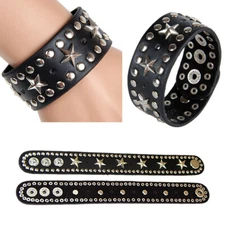 Men's Punk Rocker Gothic Wide Leather Bracelets Cuff Wrap Rivet Chain Wristband
