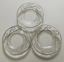 Art Deco Lot of 3 Glass & Sterling Overlay Round Salt Cellar Plates~2.75" Round