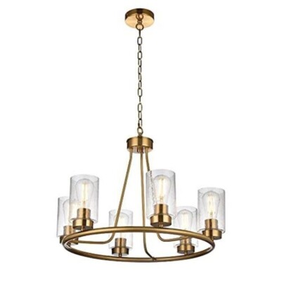 WINSHEN 6-Lights Farmhouse Pendant Lighting Gold Wagon Wheel Chandelier