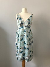 Womens Blue Floral Silky Summer Garden Wedding Party Evening Pocket Dress Size S