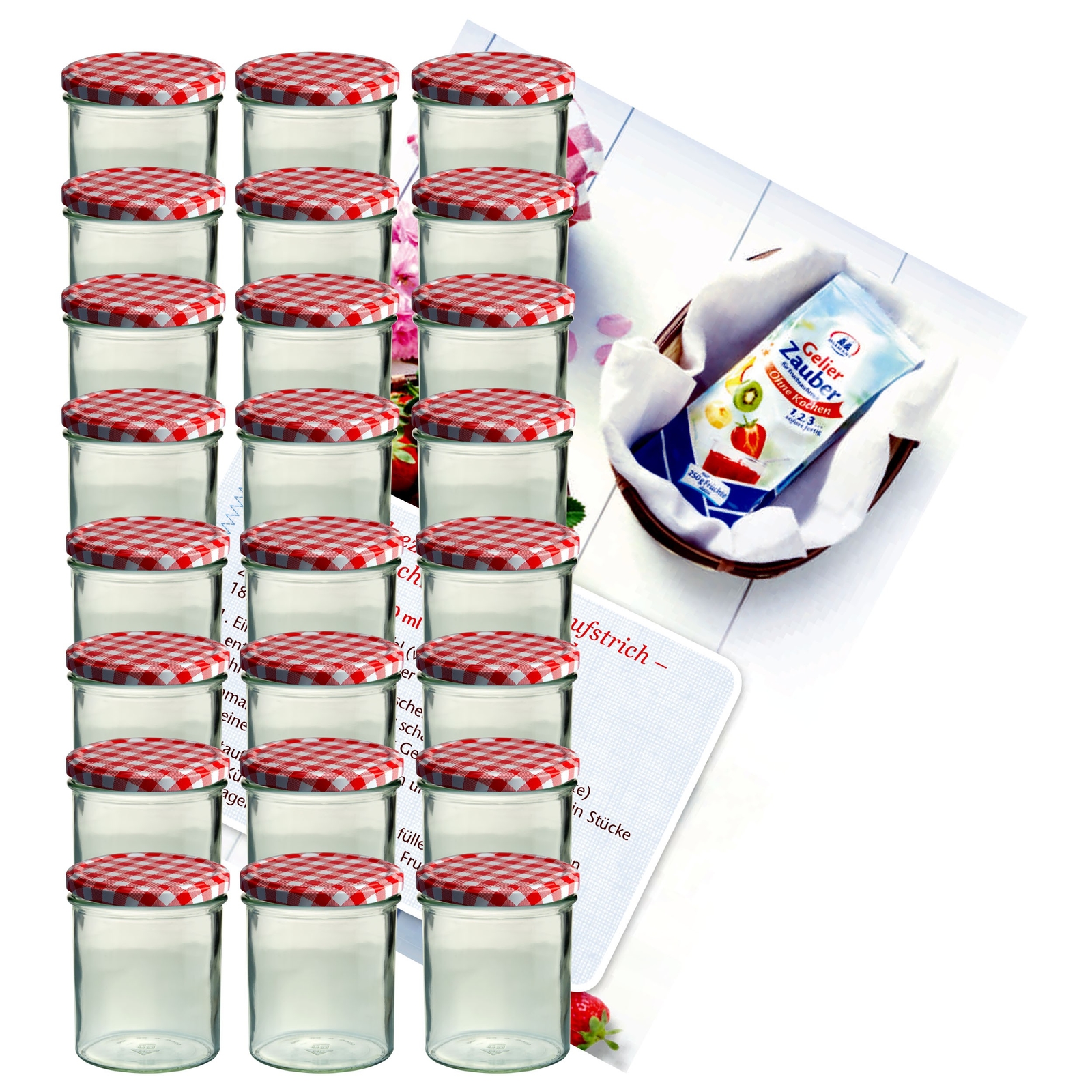 24 Sturzgläser 350 ml Marmeladengläser Einmachglas Einweckglas rot Rezeptheft