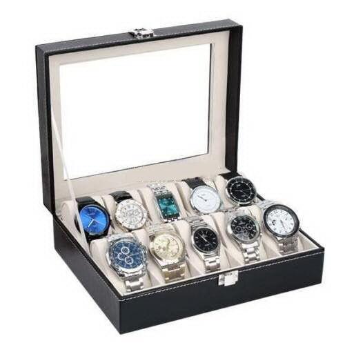 10Slot Watch Box PU Leather Case Organizer Glass Storage Presents Gift - Picture 1 of 6