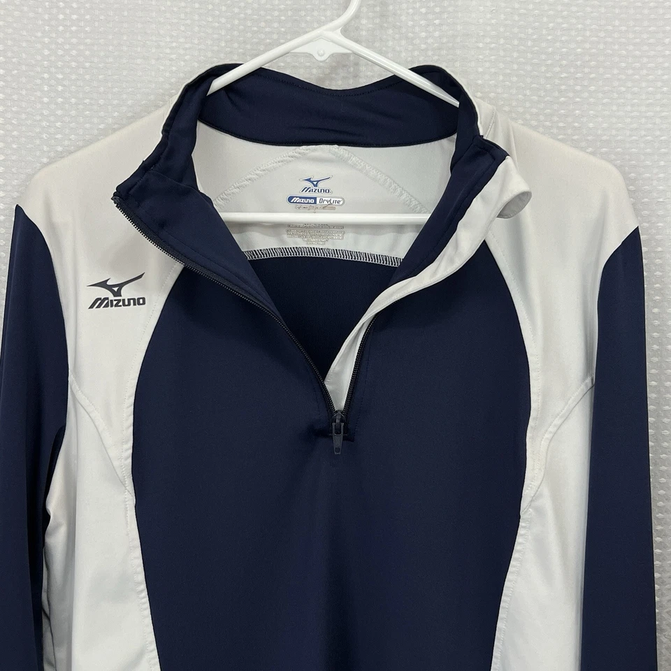 Camisa de Correr MIZUNO Para Hombres L Azul Blanco Drylite Mangas Largas 1/4 Cremallera Ligera Foto 4 de 4