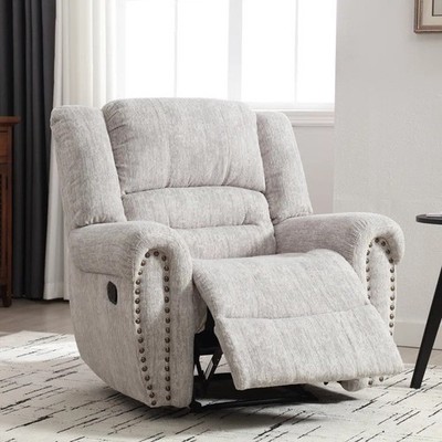 Snow White Gray Fabric Recliner Large Chairs Manual Arm Chair Recliners Grey New