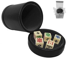 16mm Poker Dice Ivory Tone  PU Leather Black Felt Lined Dice Cup w/Lid Tray