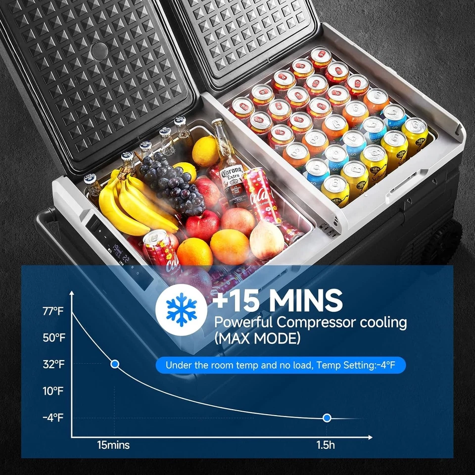 Nevera/congelador portátil de doble zona de 100 cuartos 12/24 V y 100-240 V para campamento, autocaravana Foto 3 de 4