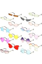 24Pcs Irregular Rimless Sunglasses Rectangle Star Cloud Flame Butterfly Shaped