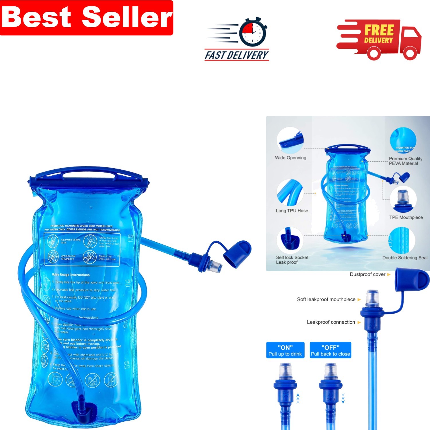 2 Liter BPA-Free Hydration Bladder - Leak Proof Reservoir for Outdoor Adventures