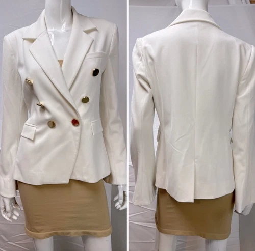 OFF WHITE Giacca blazer donna Rachel Zoe 10 avorio bianco sporco doppiopetto bottoni oro