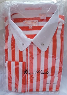 Bruno Conte Don Jonathan Red White Striped Dress Shirt White  Collar 17.5  34/35
