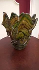 Signed Vintage Murano Swirl Handkerchief Vase Art Glass Ruffled Hand Blown Italy
