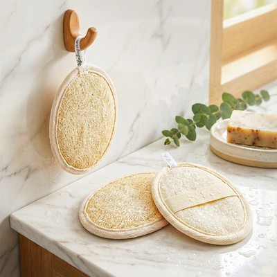 3 Pack Oval Natural Loofah Eco Exfoliating Shower Sponge for Face Body Travel