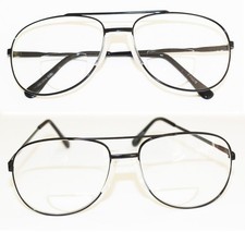 Aviator Large Bifocal Reading Glasses Men's Black Metal Frame 1.00 thru 3.75