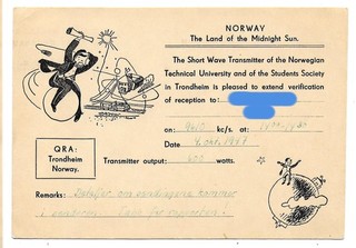 QSL Radio UKE Sender Trondheim University 1947 Norway 600 Watts 9610 kcs DX SWL