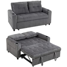 HOMCOM 2 Seater Sofa Bed, Click Clack Pull Out Bed Settee, Charcoal Grey