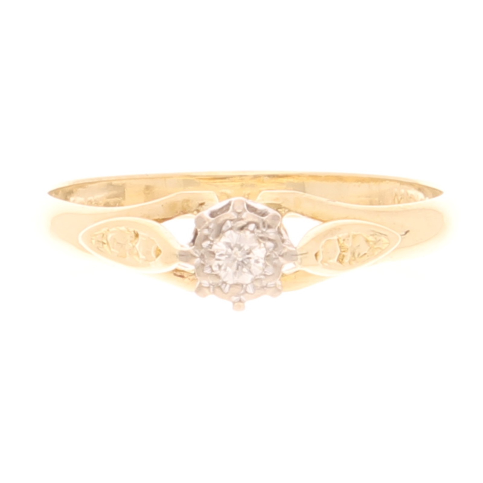 18Carat Yellow Gold 0.05ct Diamond Illusion Set Solitaire Ring (Size M 1/2)