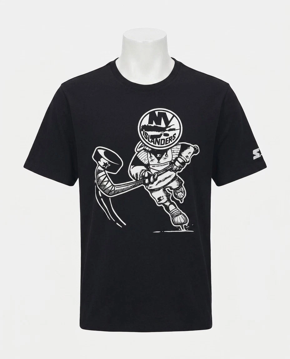 Starter Unisex New York Islanders Faceoff Short Sleeve Crew Neck Tee Black
