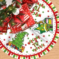 Christmas Decoration Santa Grinch Whoville Stars 48" Tree Skirt Xmas Winter Gift