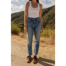 Mother The Insider Crop Step Fray Jeans Womens 25 Girl Crush Blue Denim Straight